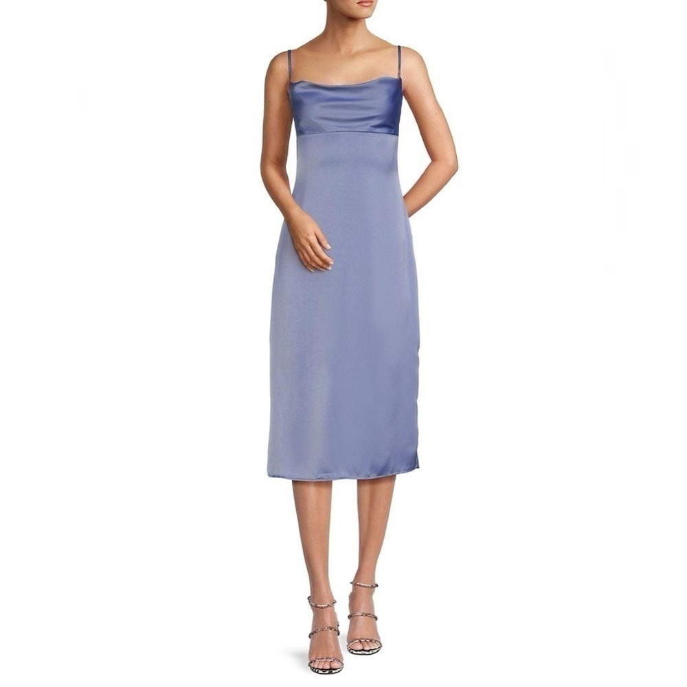 WeWoreWhat Revolve Cowlneck Satin Midi Slip Dress in Slate Blue Size 0 NWT!